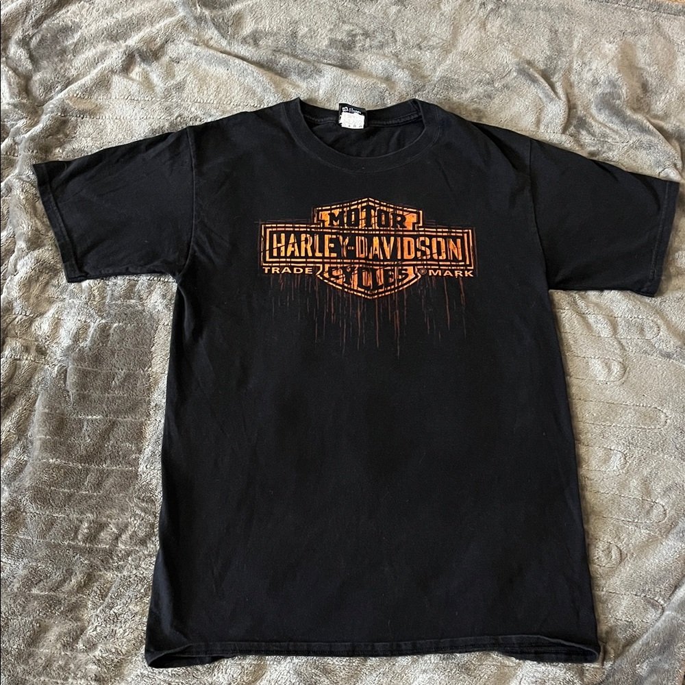 Harley-Davidson MOTO Black and Orange Tee Myrtle Beach, SC size M BIKERCORE